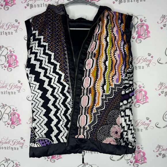 Vest reversible 2 sides black or boho pattern floral shiny made in Italy luxe